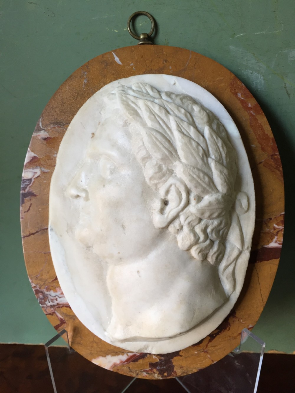 Early C19th Italian 'Grand Tour' souvenir carved statuary marble oval profile portrait study of a Roman Emperor. View XI