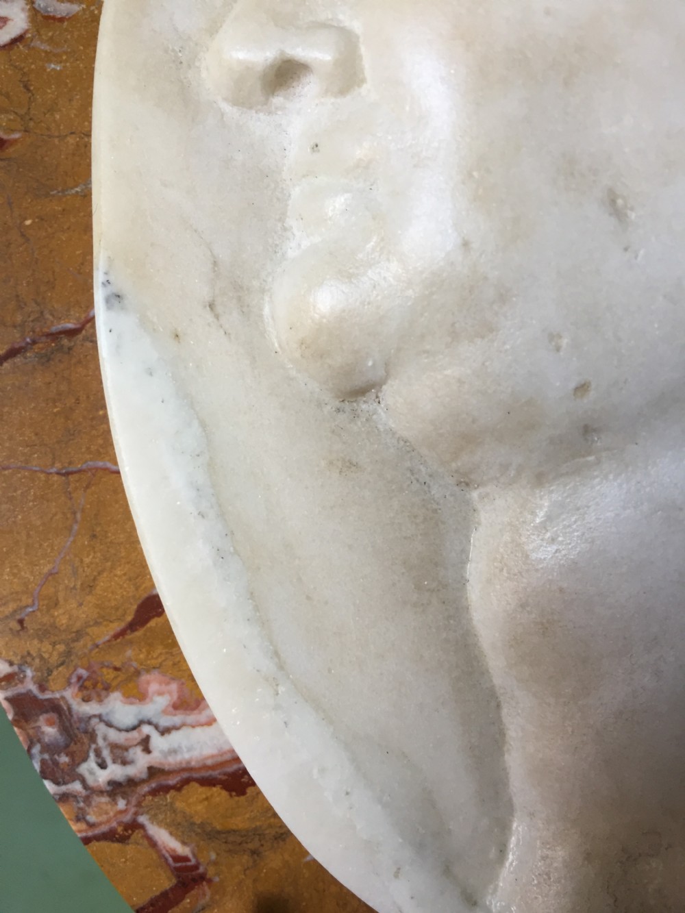 Early C19th Italian 'Grand Tour' souvenir carved statuary marble oval profile portrait study of a Roman Emperor. View XII