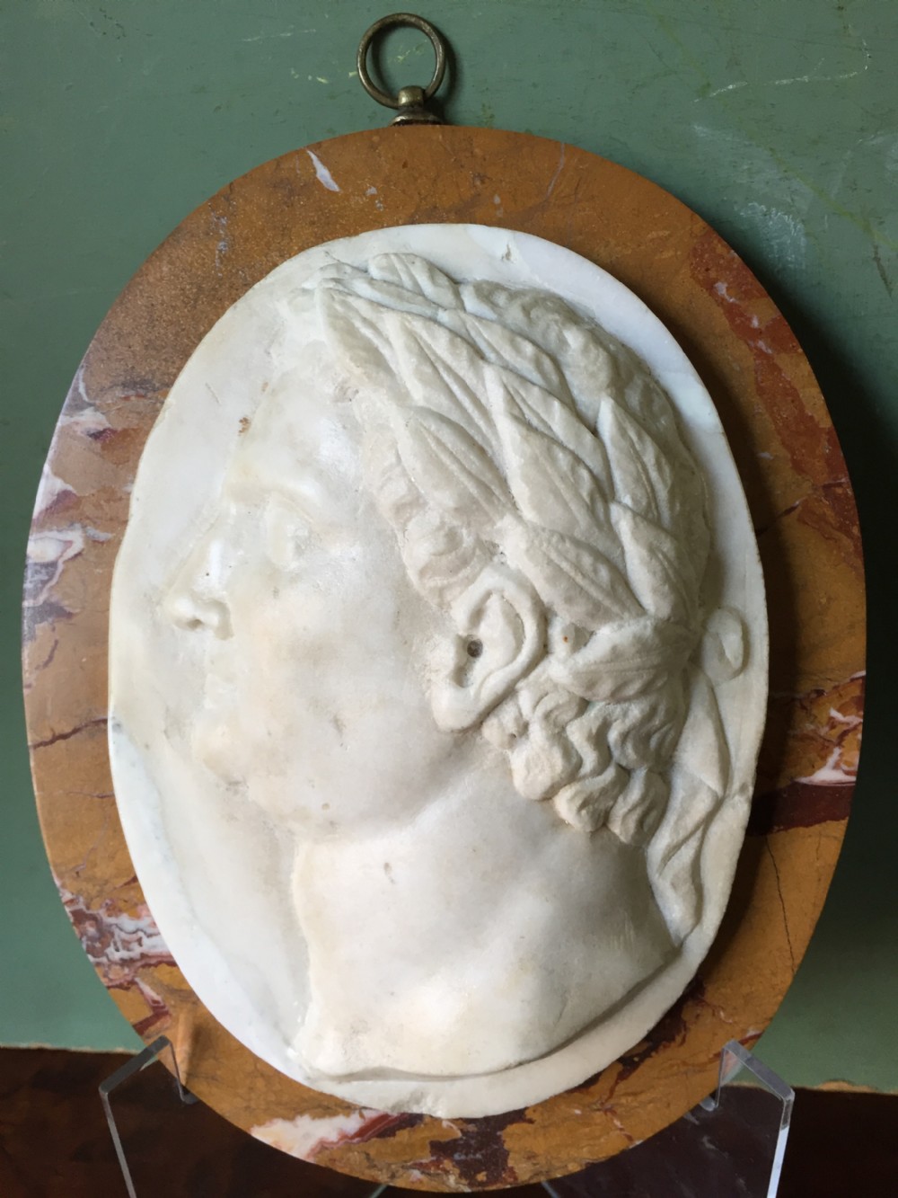 Early C19th Italian 'Grand Tour' souvenir carved statuary marble oval profile portrait study of a Roman Emperor. View XIV