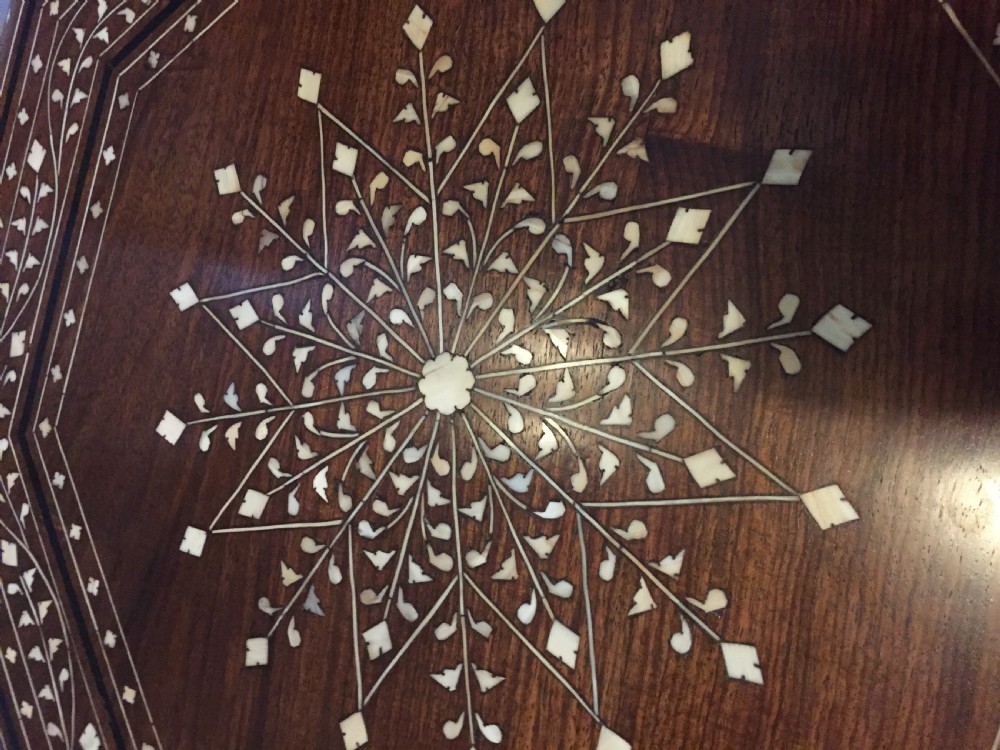 Late C19th Anglo-Indian Hoshiarpur ivory inlaid octagonal 'shisham' table. View VI
