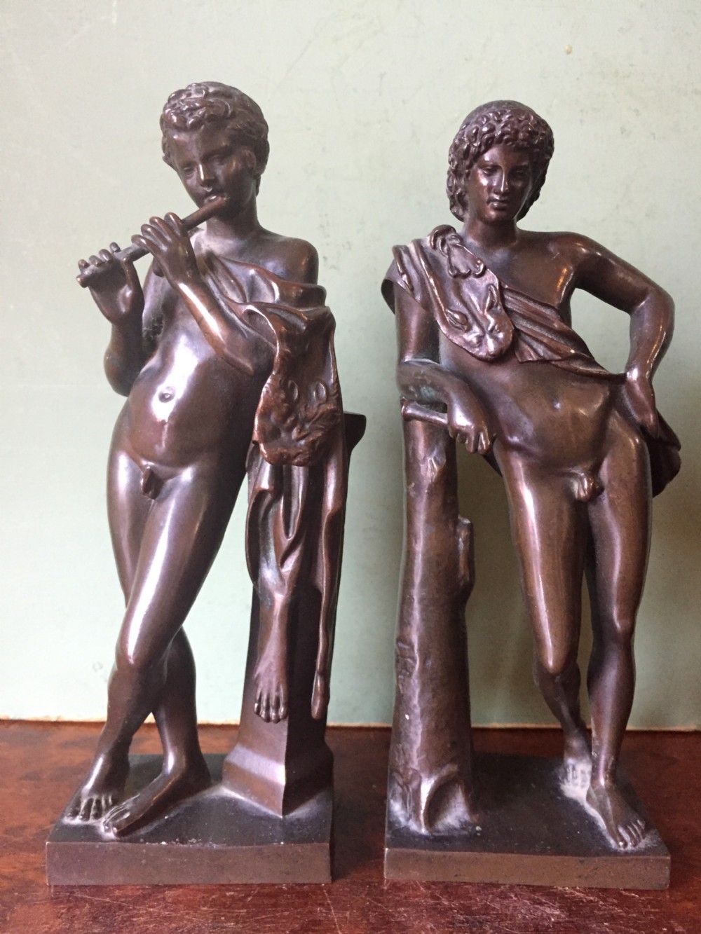 Fine pair of C19th 'Grand Tour' souvenir bronze reductions  , after the antique , of the Capitoline fauns by Barbedienne. View III