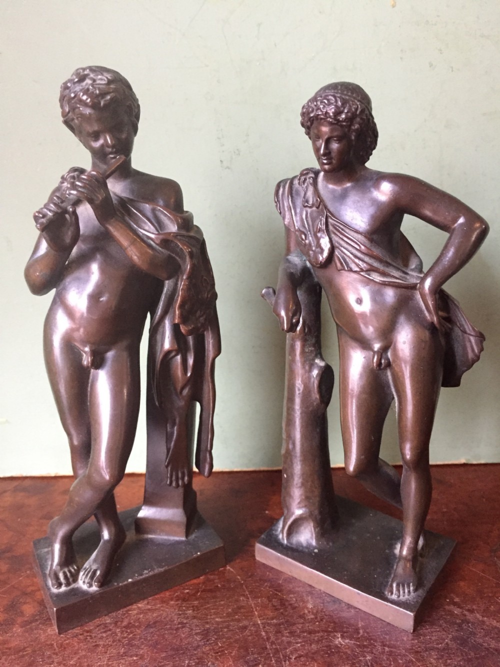 Fine pair of C19th 'Grand Tour' souvenir bronze reductions  , after the antique , of the Capitoline fauns by Barbedienne. View XVI