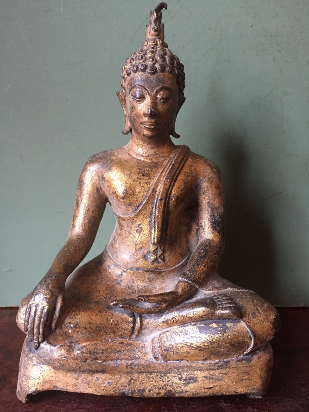 C19th Thai , Ayutthaya style gilded bronze figure of Buddha Shakyamuni .