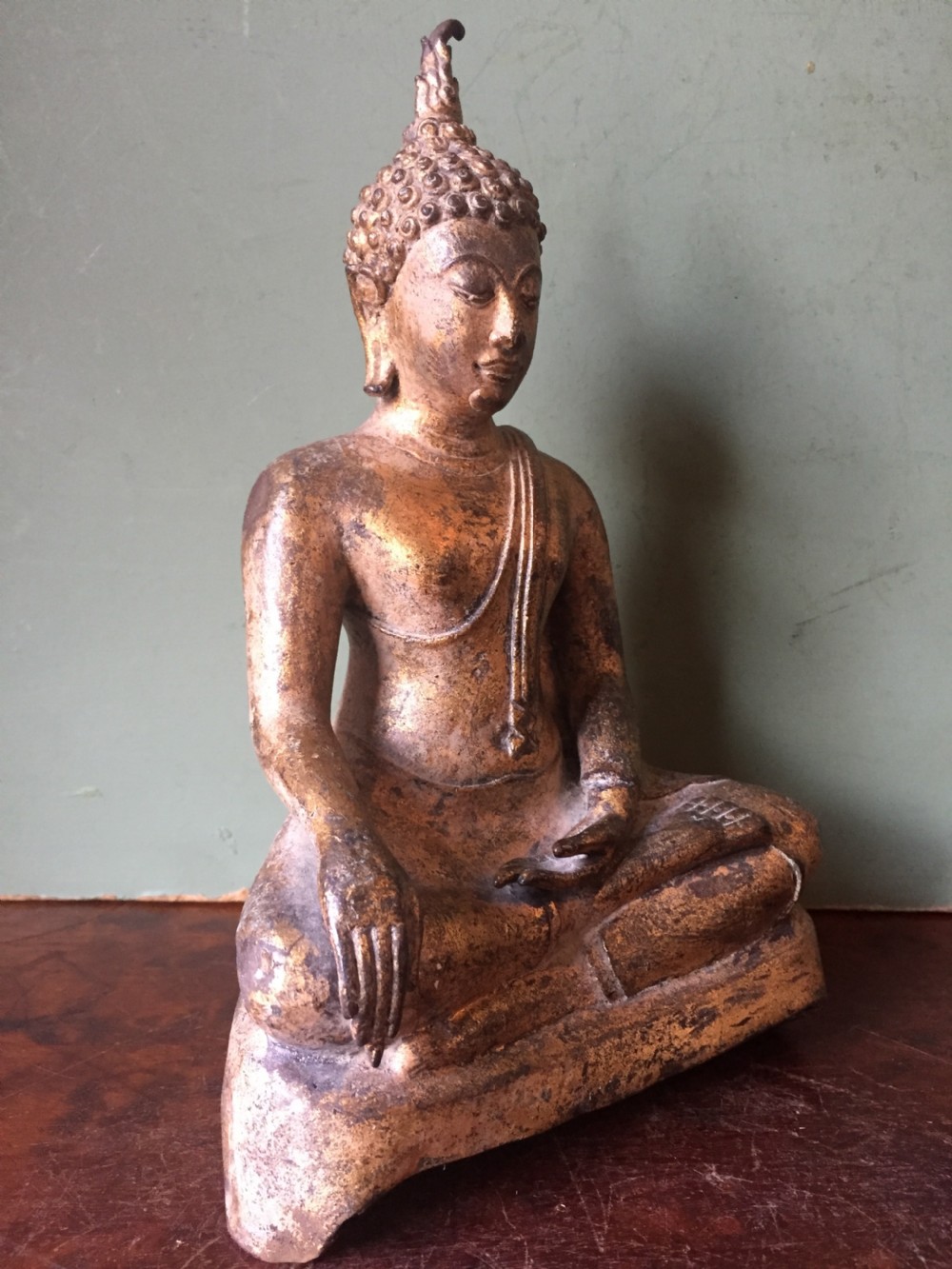 C19th Thai , Ayutthaya style gilded bronze figure of Buddha Shakyamuni . View VI