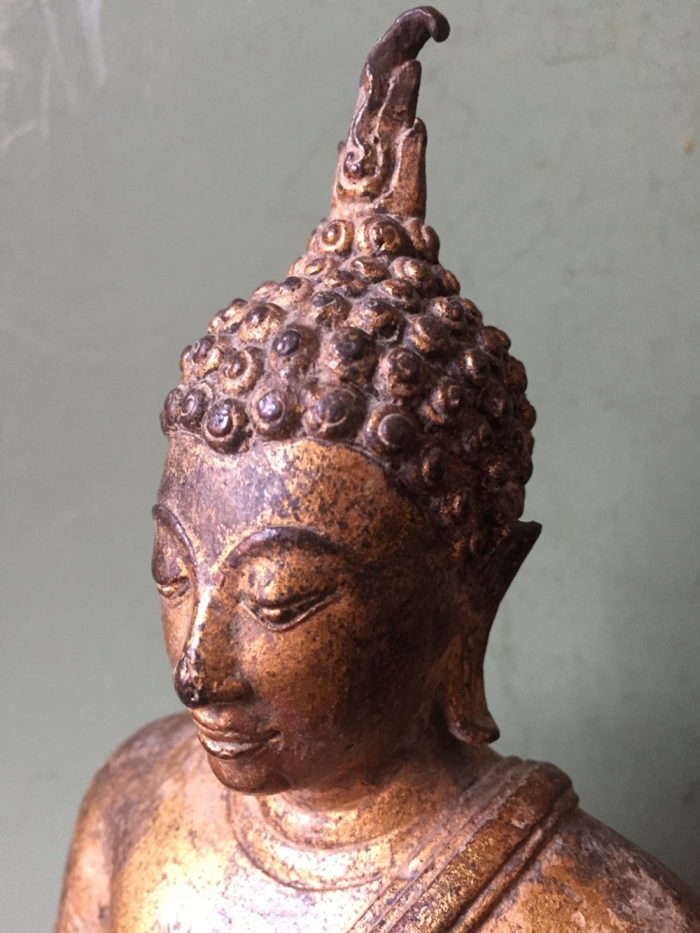 C19th Thai , Ayutthaya style gilded bronze figure of Buddha Shakyamuni . View VII