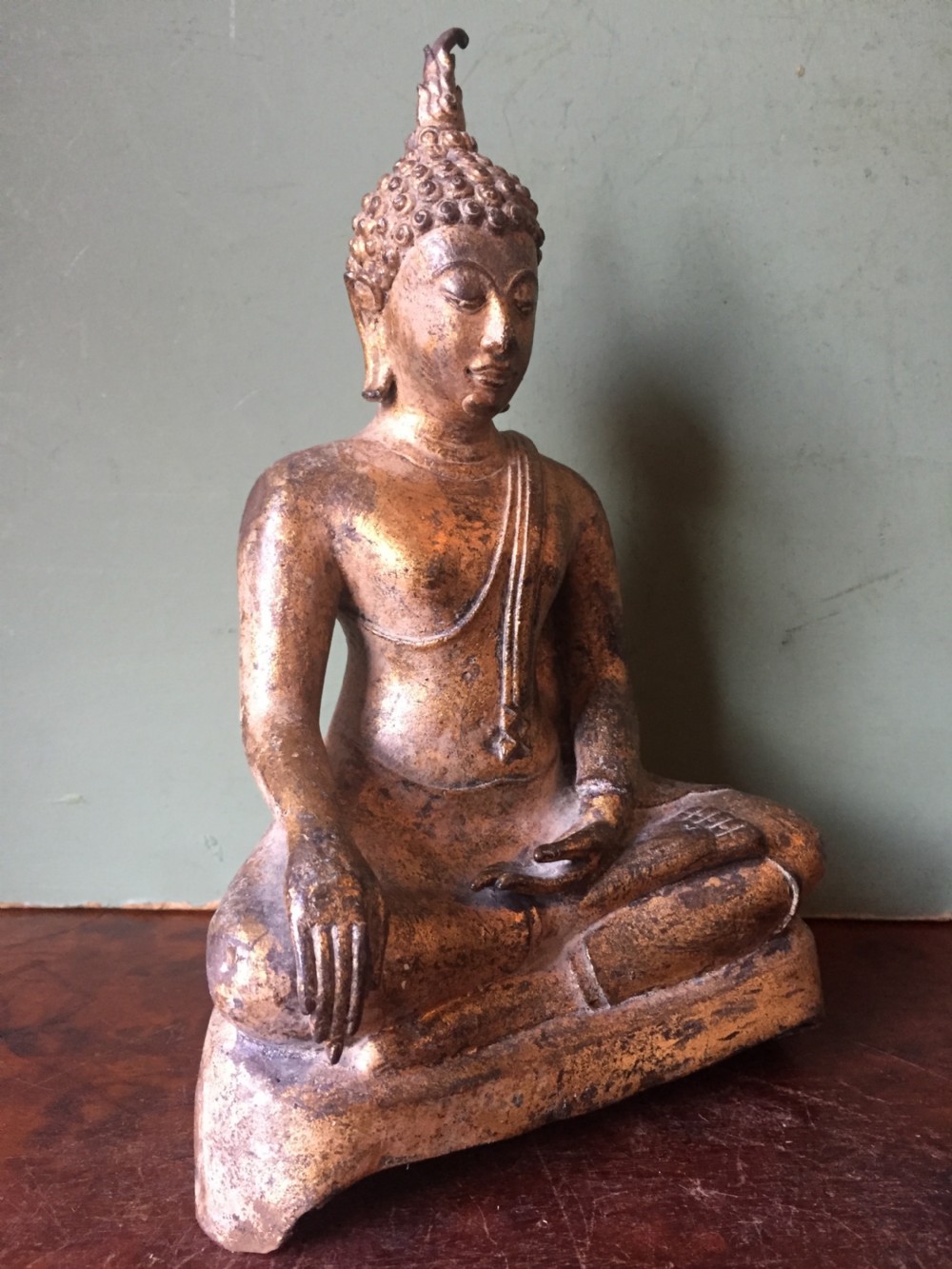 C19th Thai , Ayutthaya style gilded bronze figure of Buddha Shakyamuni . View XI