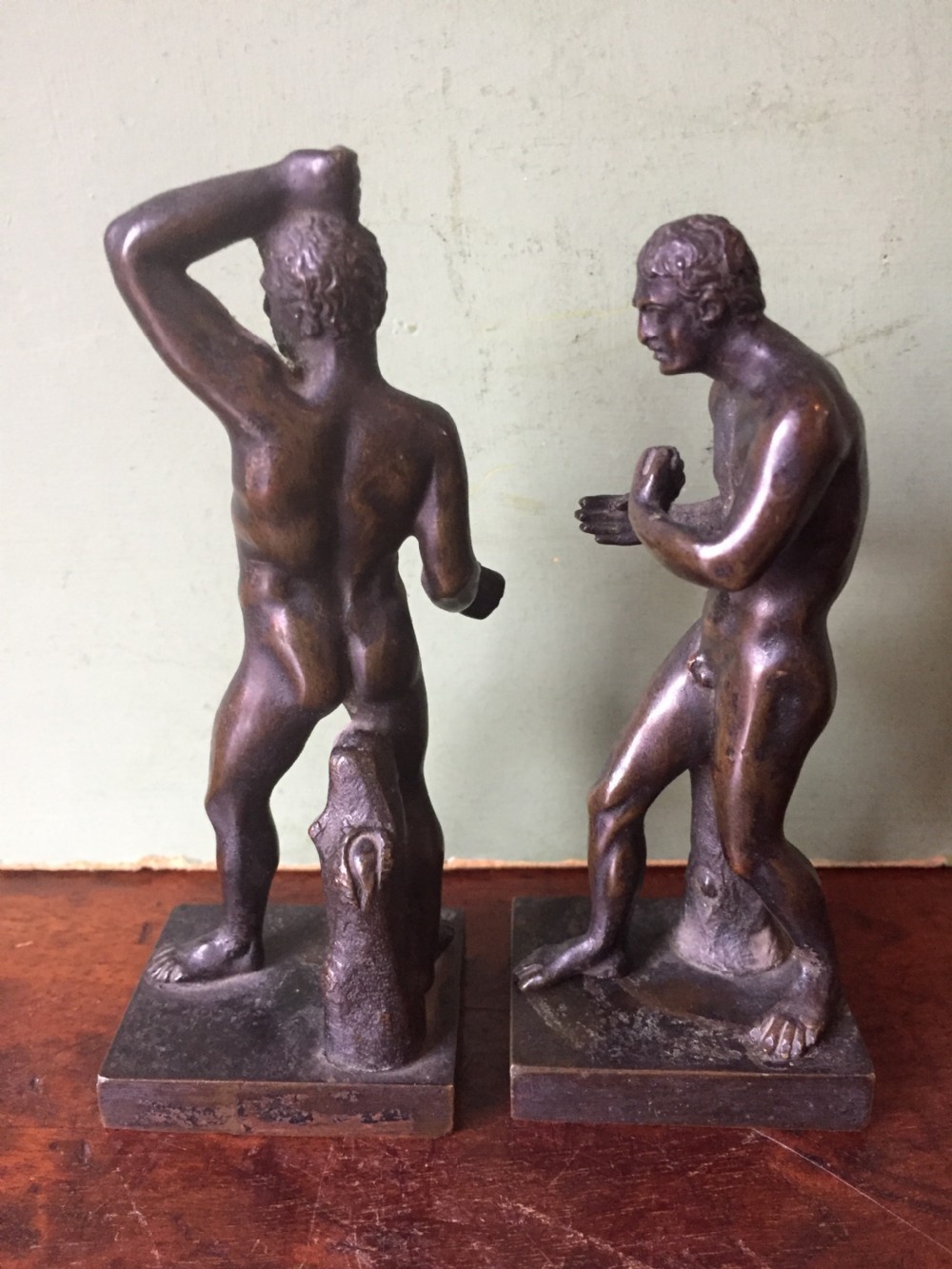 Pair of C19th 'Grand Tour' souvenir miniature bronze figures of Creugas & Damoxenos after Canova. View IV