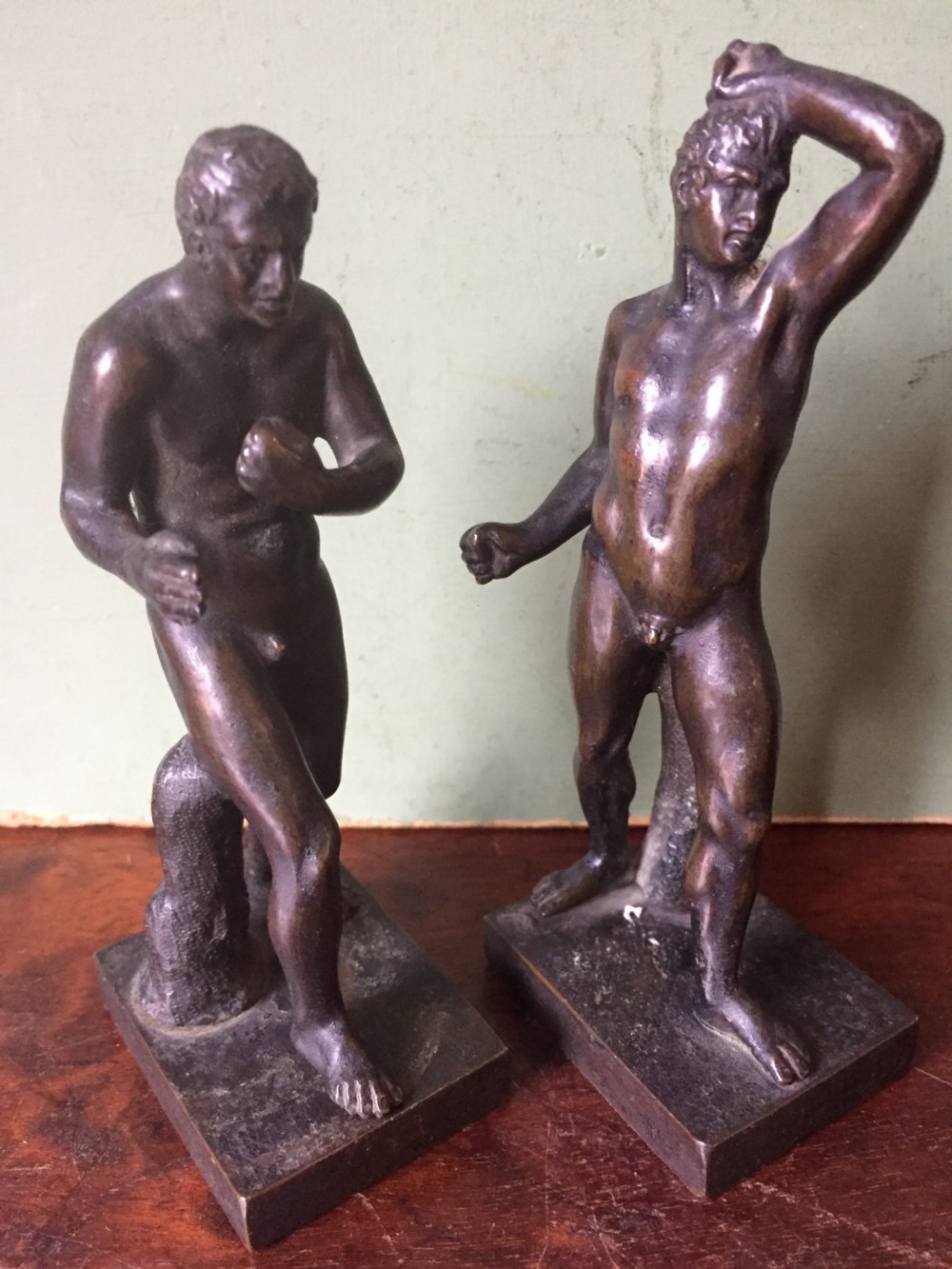 Pair of C19th 'Grand Tour' souvenir miniature bronze figures of Creugas & Damoxenos after Canova. View IX
