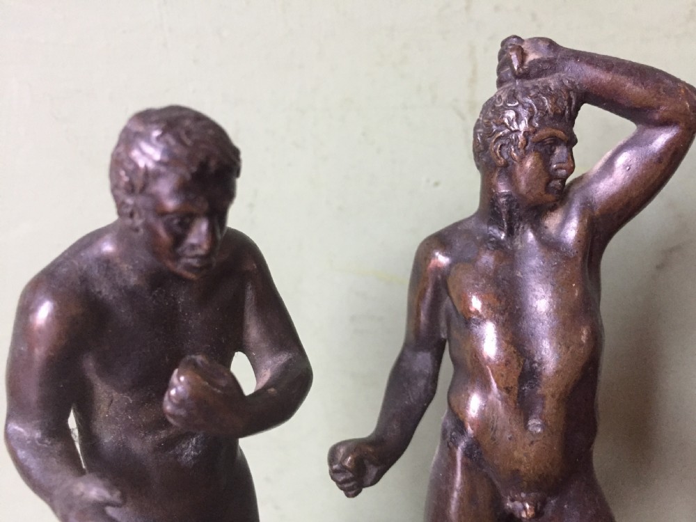 Pair of C19th 'Grand Tour' souvenir miniature bronze figures of Creugas & Damoxenos after Canova. View X