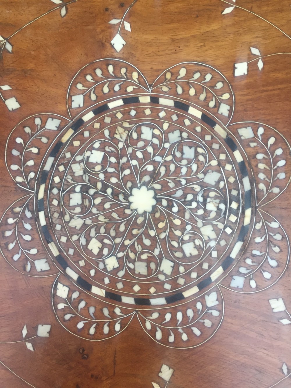 Late C19th Anglo-Indian Hoshiarpur ivory inlaid octagonal 'shisham' table. View VI