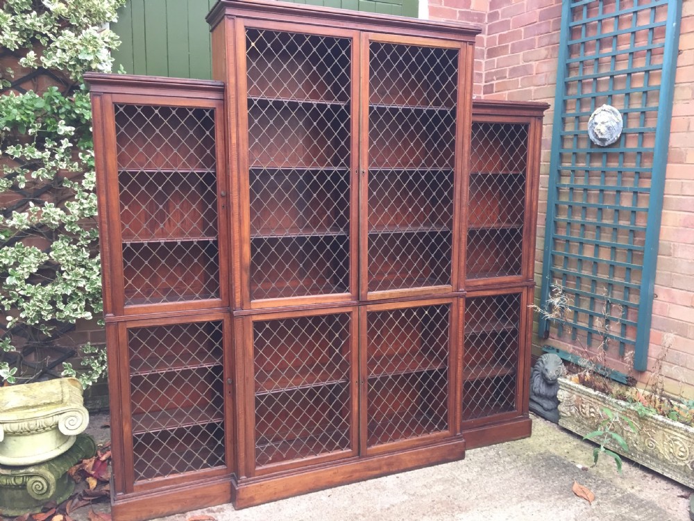 Early C19th Regency period mahogany 'break-front'  library bookcase. View X