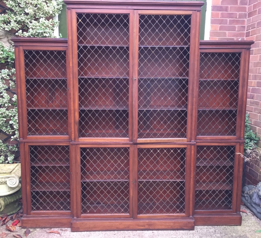 Early C19th Regency period mahogany 'break-front'  library bookcase. View XIII