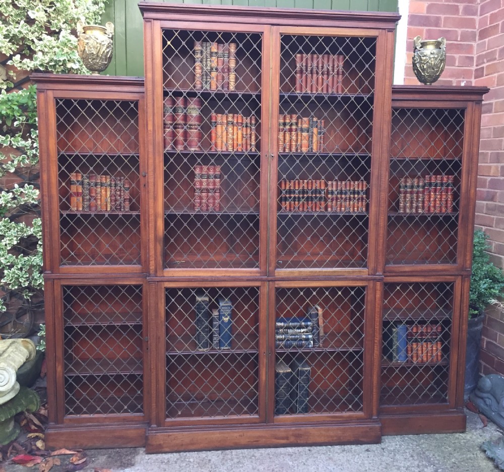 Early C19th Regency period mahogany 'break-front'  library bookcase. View XX