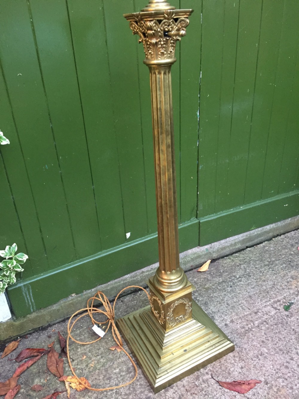 Imposing late C19th/ early C20th Edwardian period brass Corinthian capped fluted column telescopic height standard lamp . View II