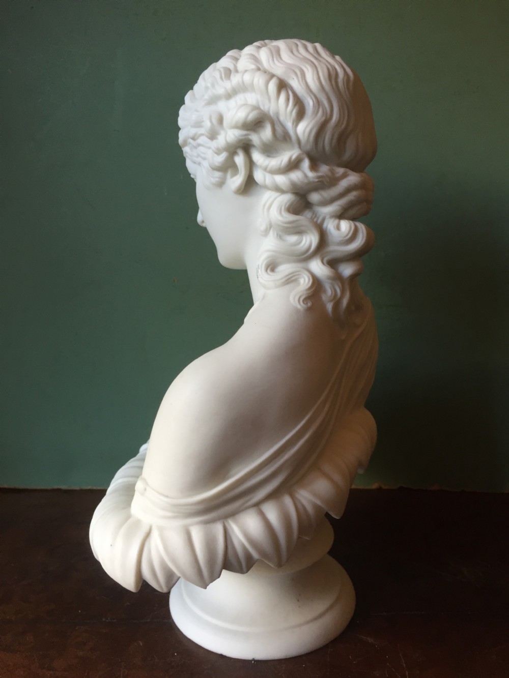 C19th English Parian-ware bust study of Clytie , the water nymph from Greek Mythology. View IV
