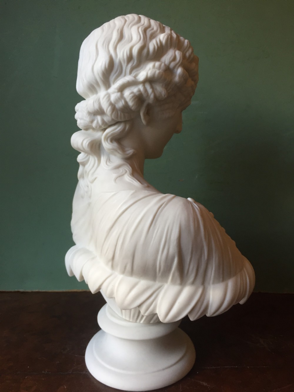C19th English Parian-ware bust study of Clytie , the water nymph from Greek Mythology. View VI