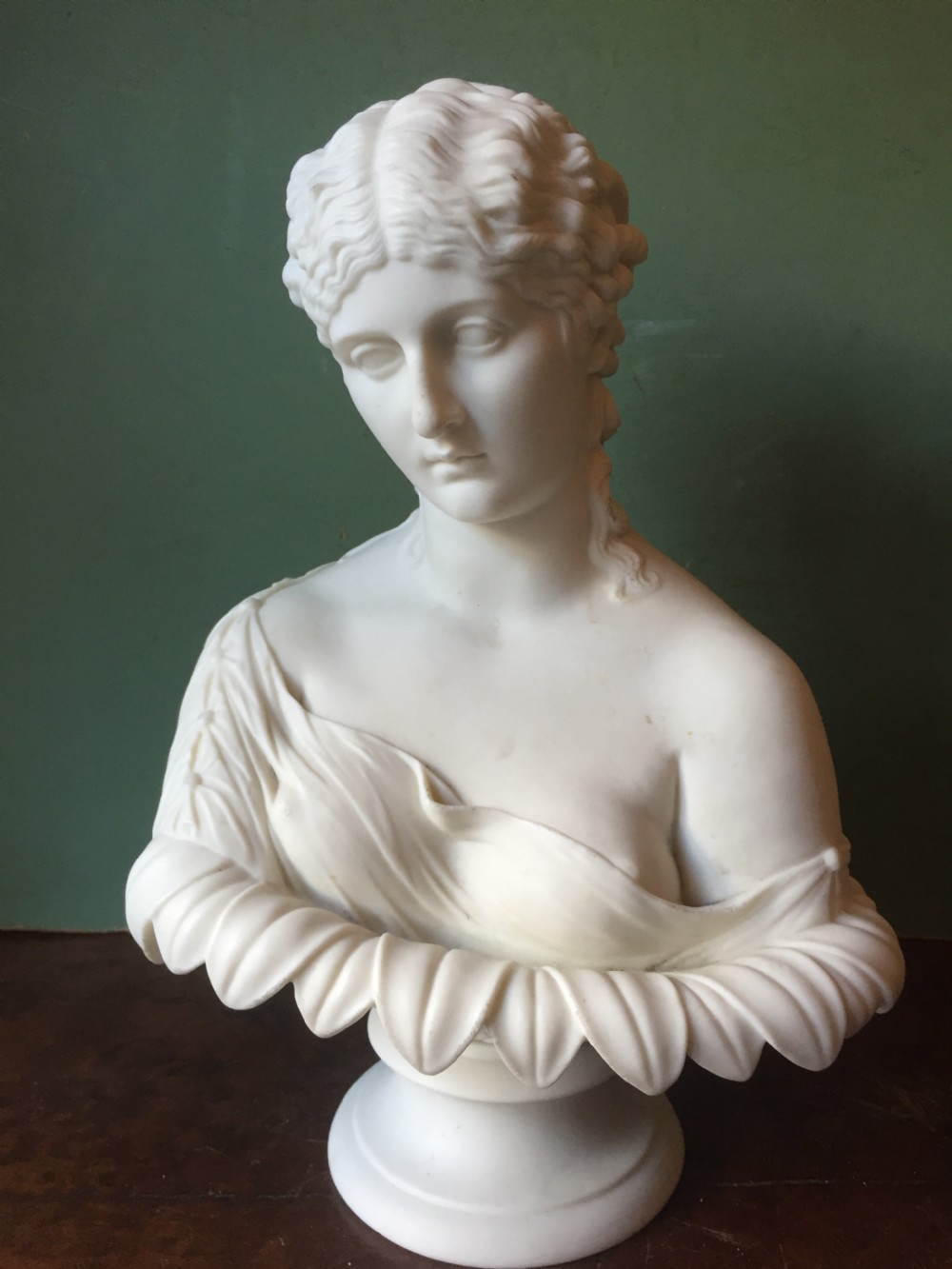 C19th English Parian-ware bust study of Clytie , the water nymph from Greek Mythology. View IX
