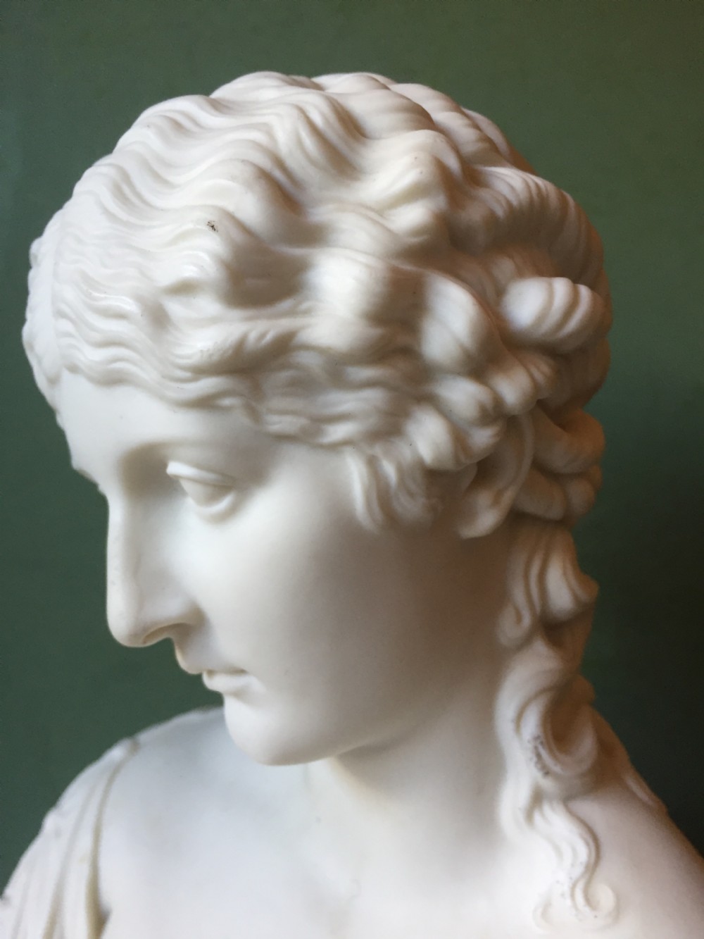 C19th English Parian-ware bust study of Clytie , the water nymph from Greek Mythology. View X