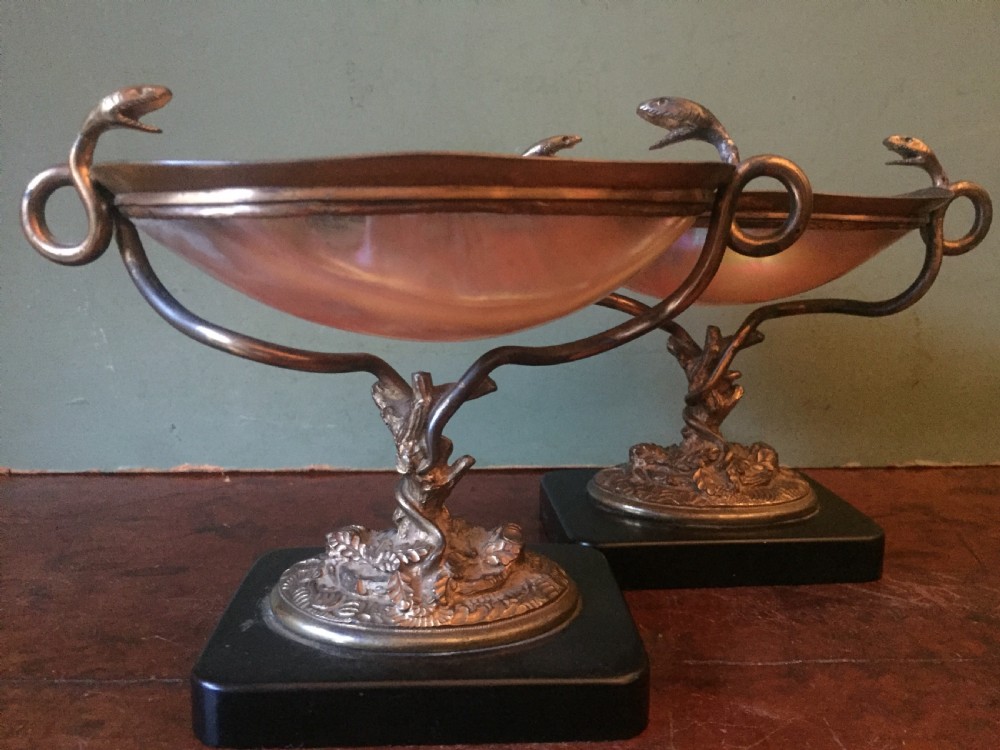 Pair of C19th French gilded bronze and shell dished tazzas or bonbonières. View XIII