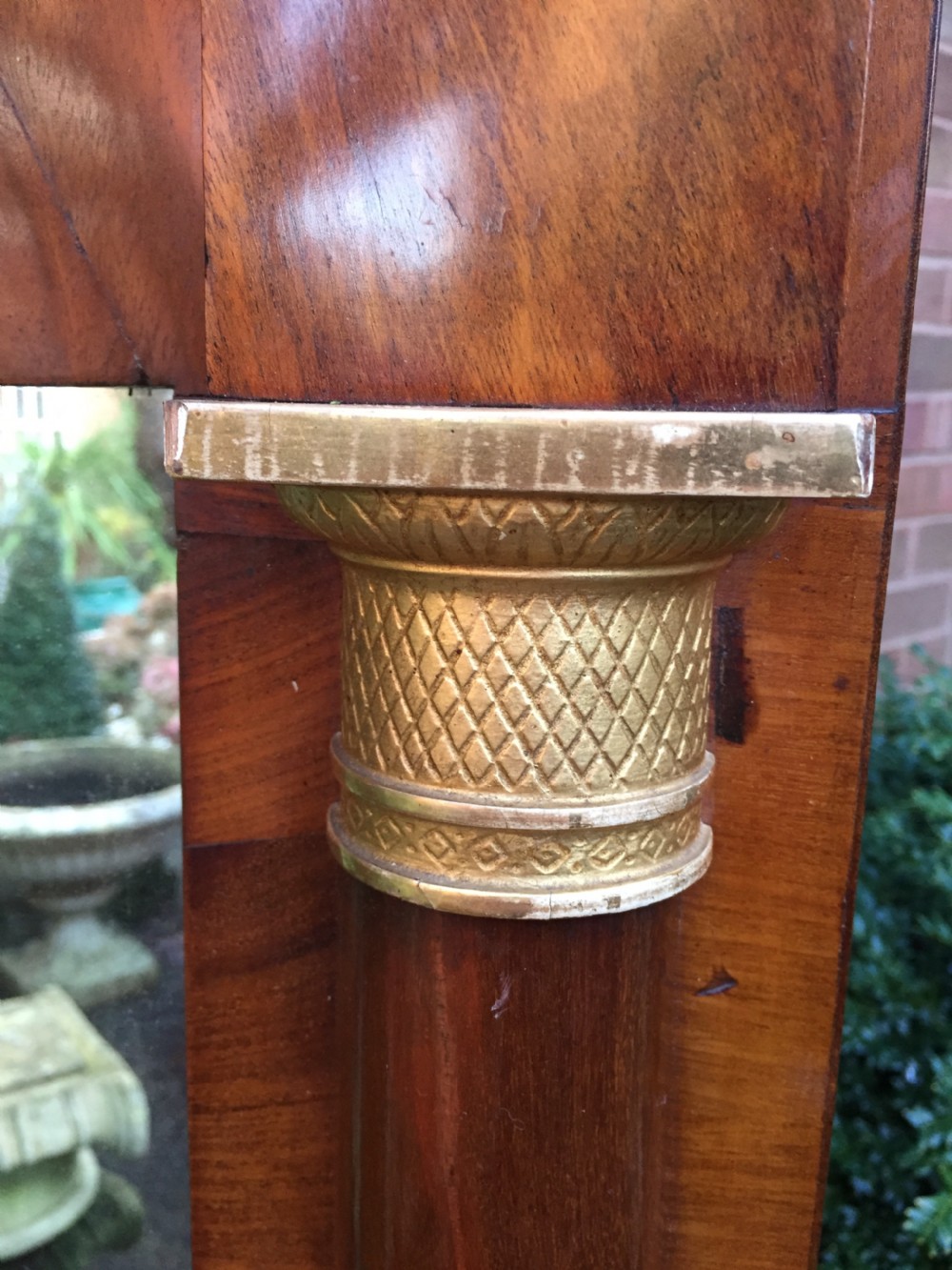 Early C19th Baltic region mahogany framed pier mirror with parcel-gilt column caps and bases . View XII