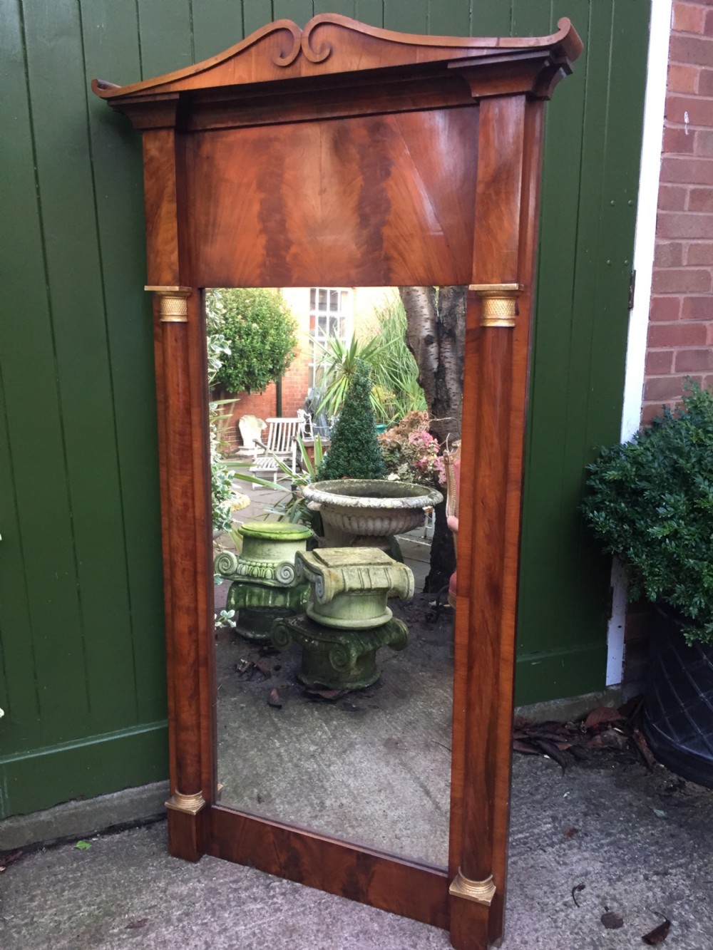 Early C19th Baltic region mahogany framed pier mirror with parcel-gilt column caps and bases . View XIII