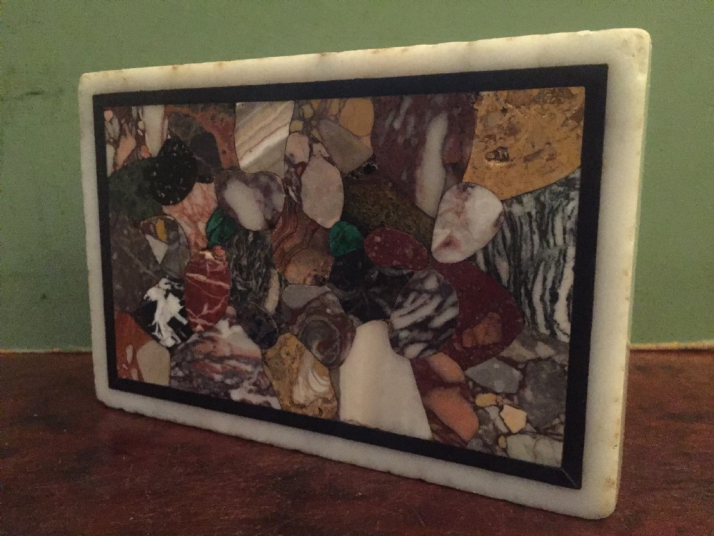 Early C19th Italian specimen marble inlaid rectangular paperweight. View X