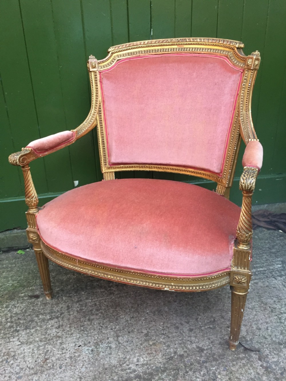 Late C19th French giltwood salon chair of broad proportions in the Louis XVI period style. View II