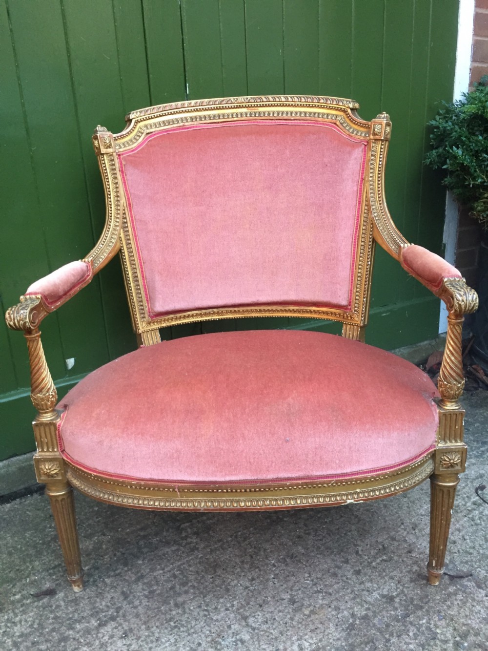 Late C19th French giltwood salon chair of broad proportions in the Louis XVI period style. View III