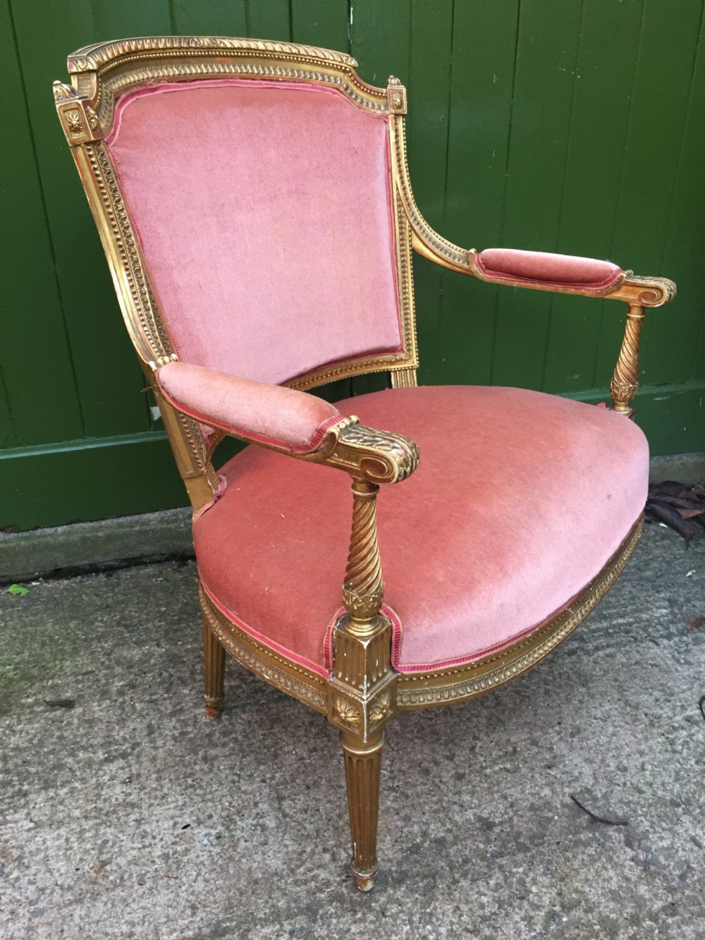 Late C19th French giltwood salon chair of broad proportions in the Louis XVI period style. View IV