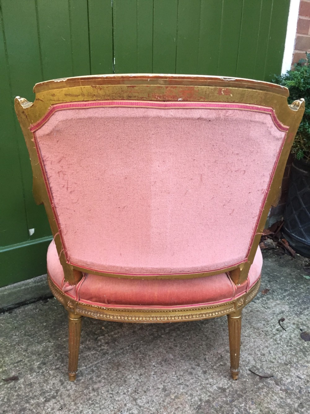 Late C19th French giltwood salon chair of broad proportions in the Louis XVI period style. View VI