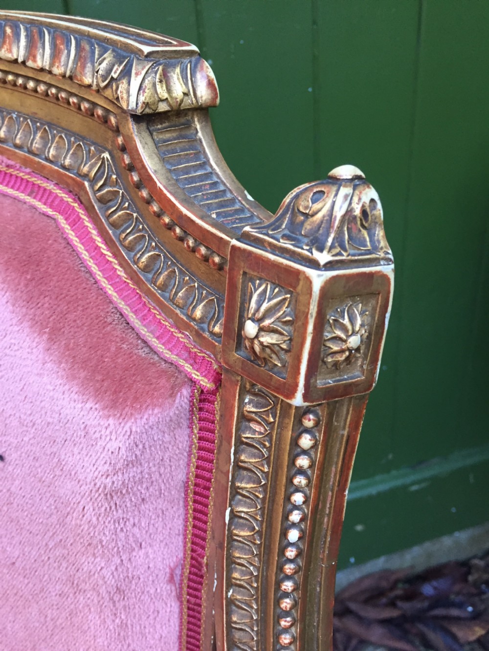 Late C19th French giltwood salon chair of broad proportions in the Louis XVI period style. View VIII