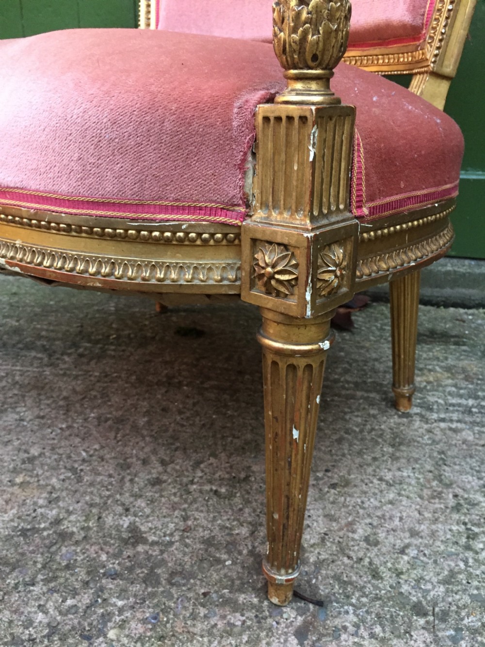 Late C19th French giltwood salon chair of broad proportions in the Louis XVI period style. View X