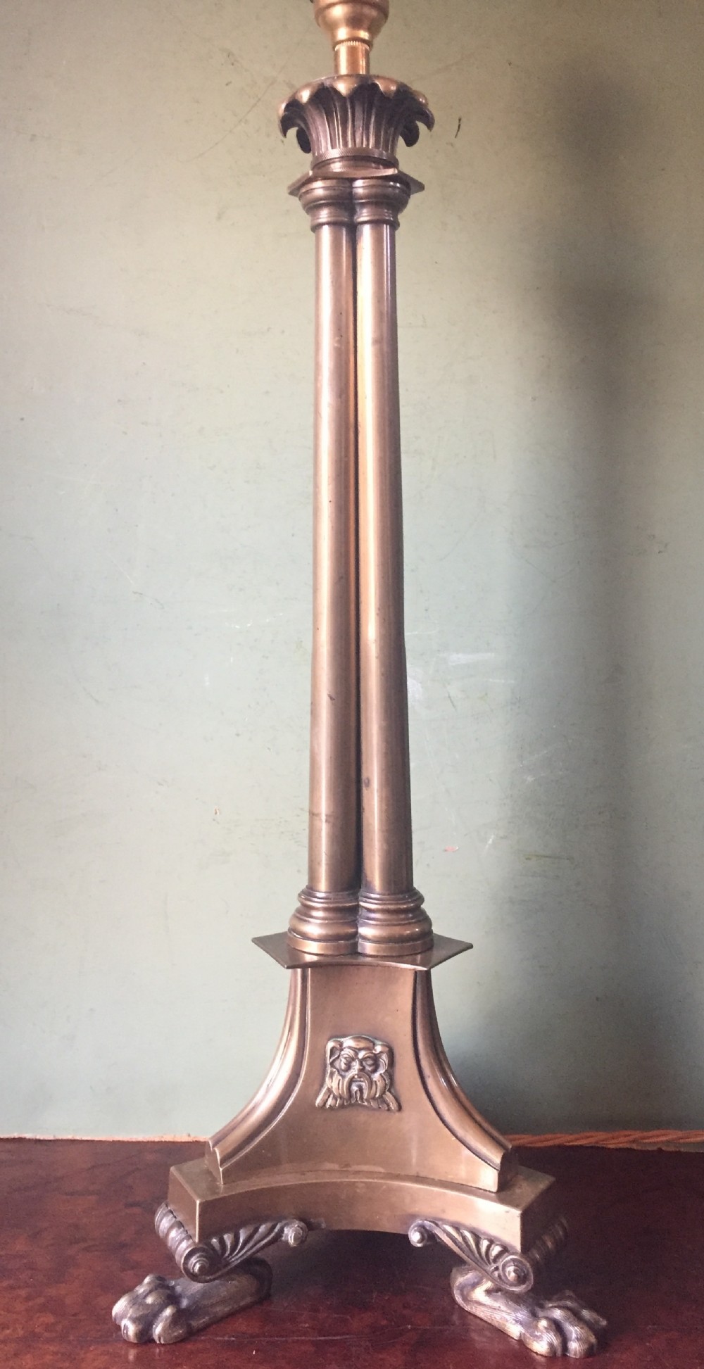 Early C19th George IV period bronze 'cluster-column' form lamp of classical inspiration.