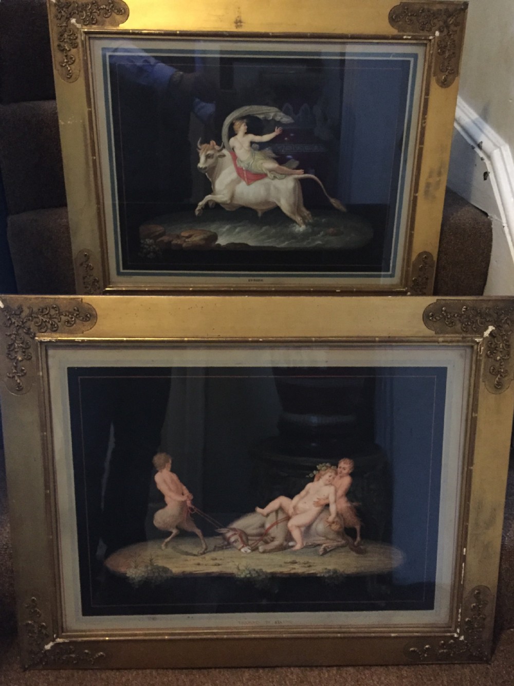 Pair of early C19th Italian gouache paintings in gilt frames after Guilio Romano attributed to Michelangelo Maestri .
