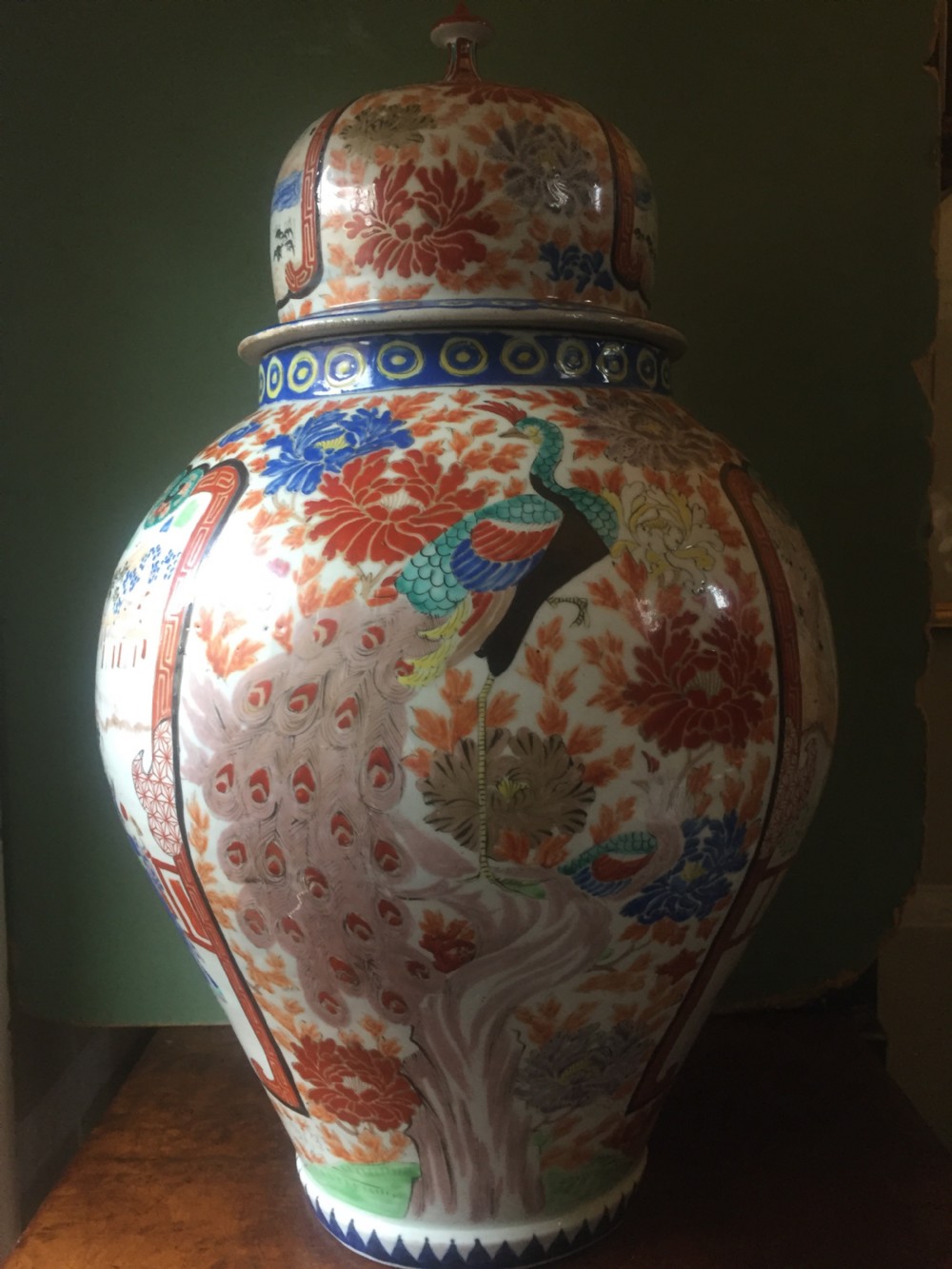 Large late C19th Japanese Arita porcelain vase and cover decorated in the Imari palette. View III