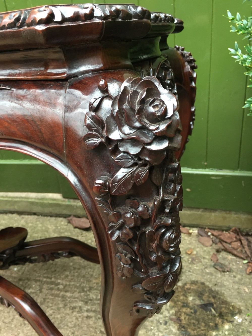 Late C19th Chinese Qing Dynasty carved hardwood centre table of exhibition quality. View IX
