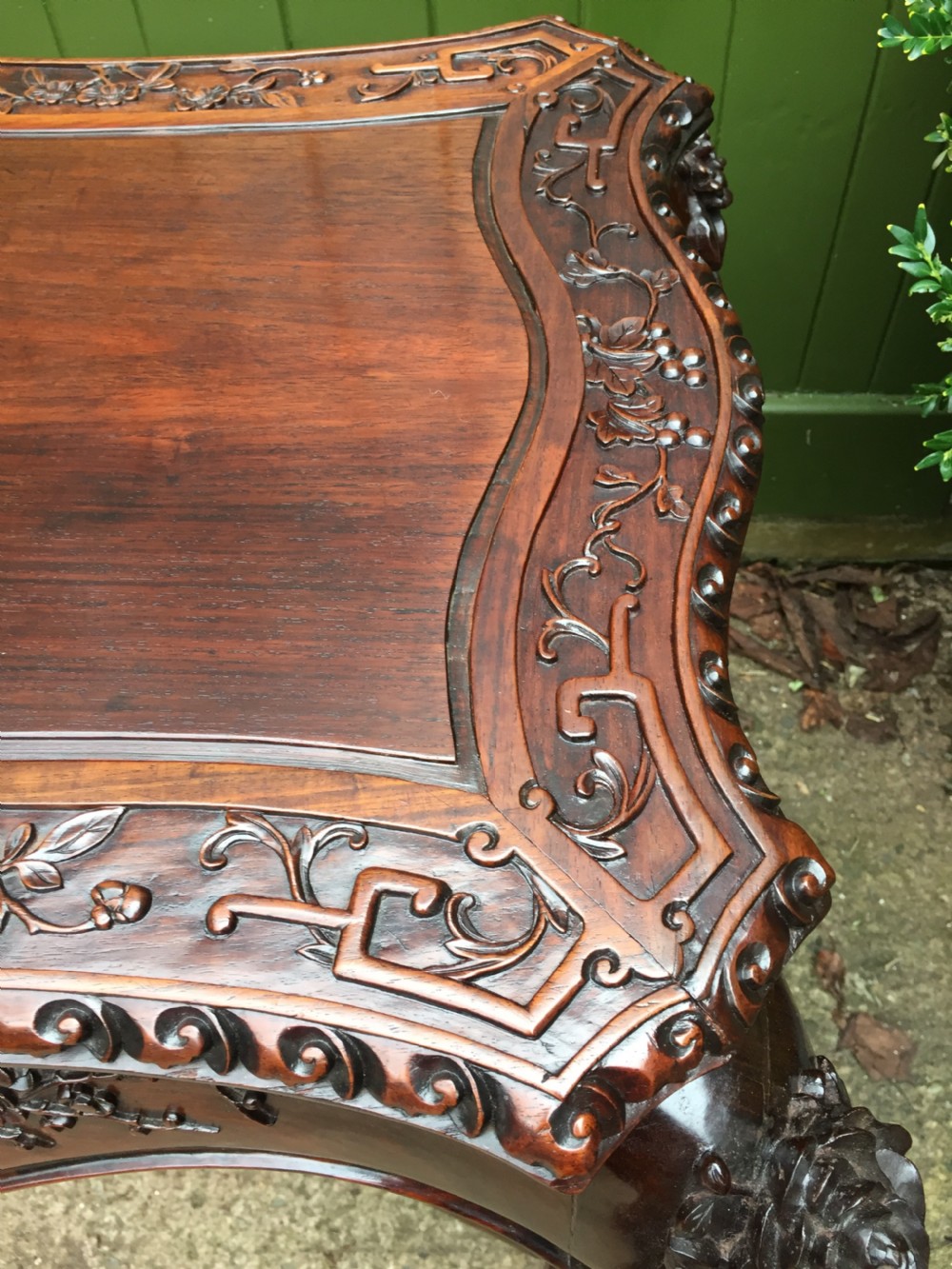 Late C19th Chinese Qing Dynasty carved hardwood centre table of exhibition quality. View X