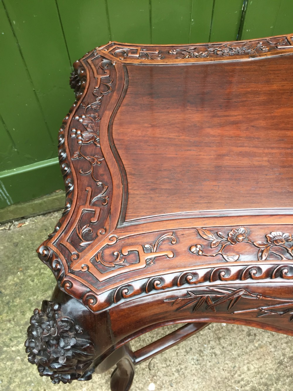 Late C19th Chinese Qing Dynasty carved hardwood centre table of exhibition quality. View XVII