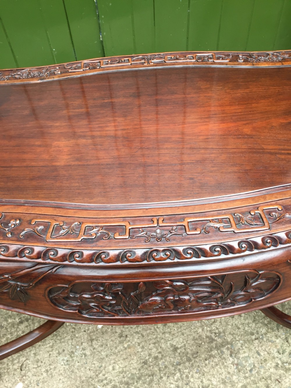 Late C19th Chinese Qing Dynasty carved hardwood centre table of exhibition quality. View XVIII