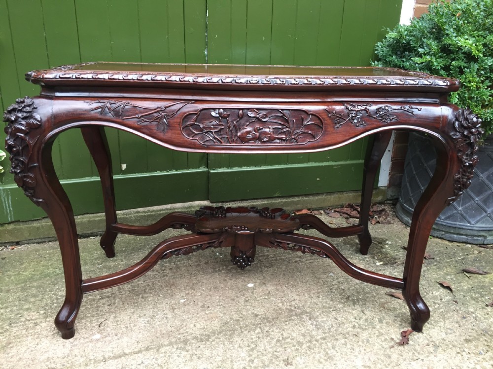 Late C19th Chinese Qing Dynasty carved hardwood centre table of exhibition quality. View XX