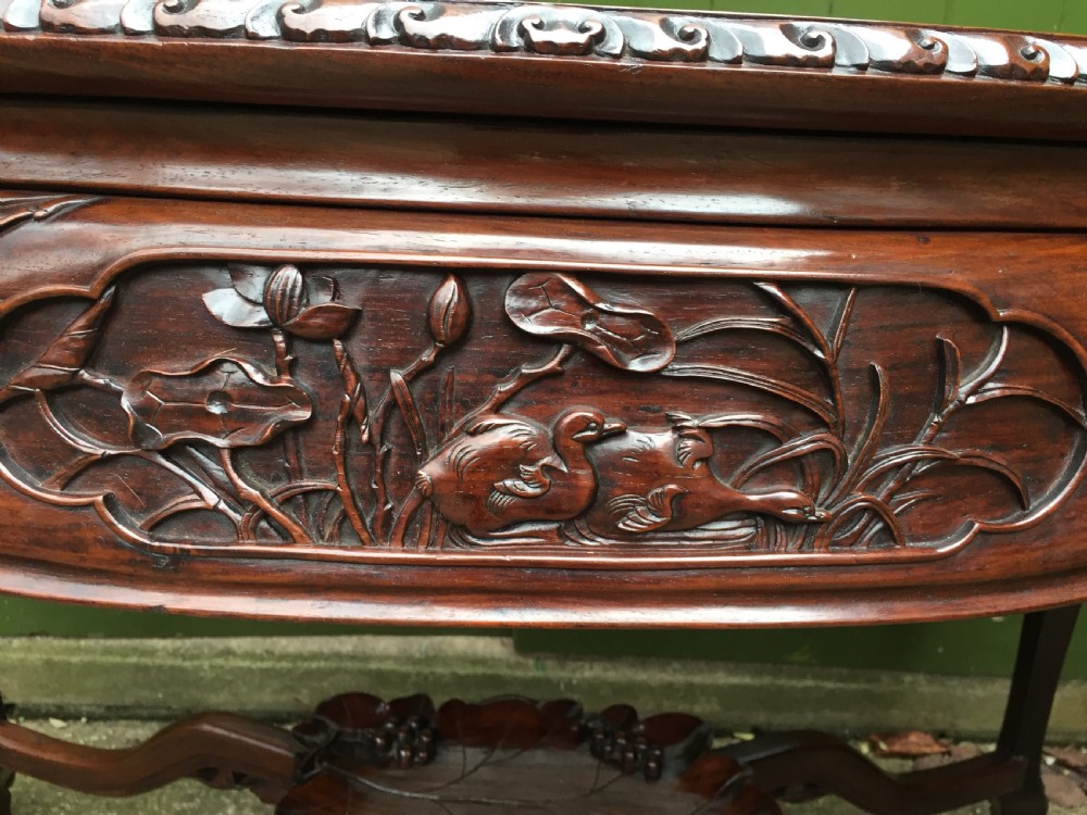 Late C19th Chinese Qing Dynasty carved hardwood centre table of exhibition quality. View XXI