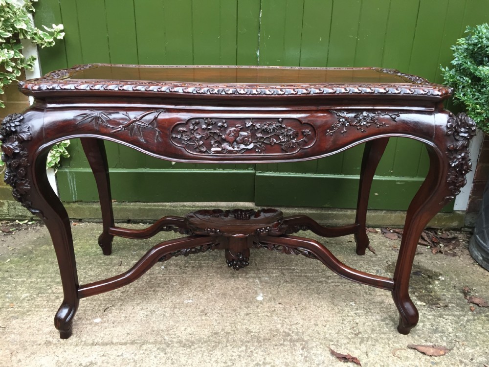 Late C19th Chinese Qing Dynasty carved hardwood centre table of exhibition quality. View XXX