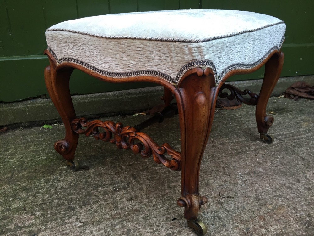 Unusual mid C19th Victorian period carved rosewood cabriole-legged dressing or foot stool. 
