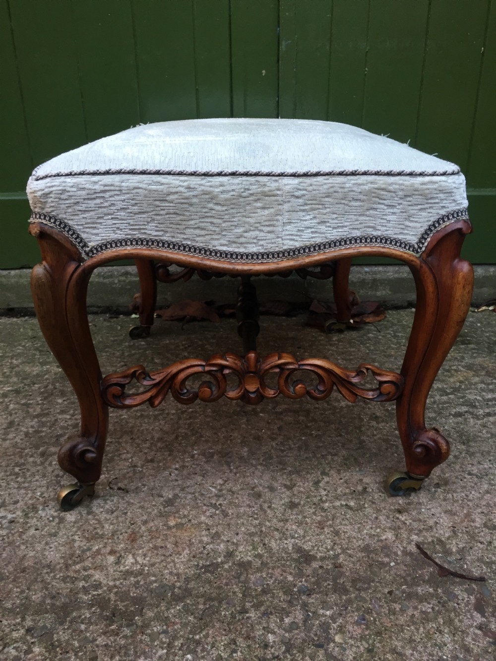 Unusual mid C19th Victorian period carved rosewood cabriole-legged dressing or foot stool.  View IV