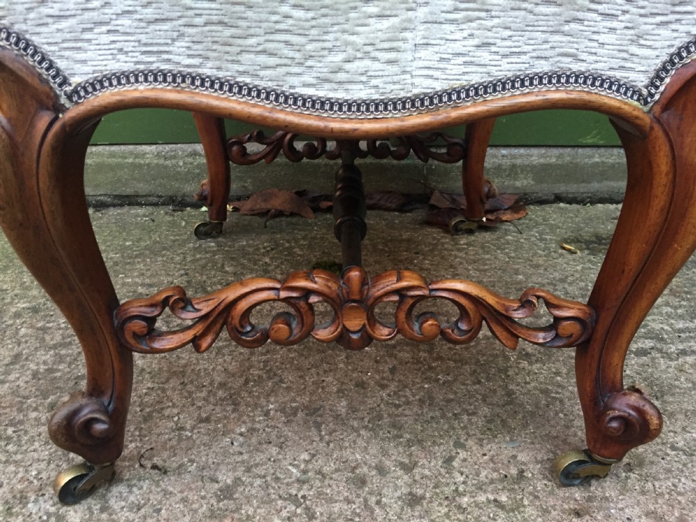Unusual mid C19th Victorian period carved rosewood cabriole-legged dressing or foot stool.  View V