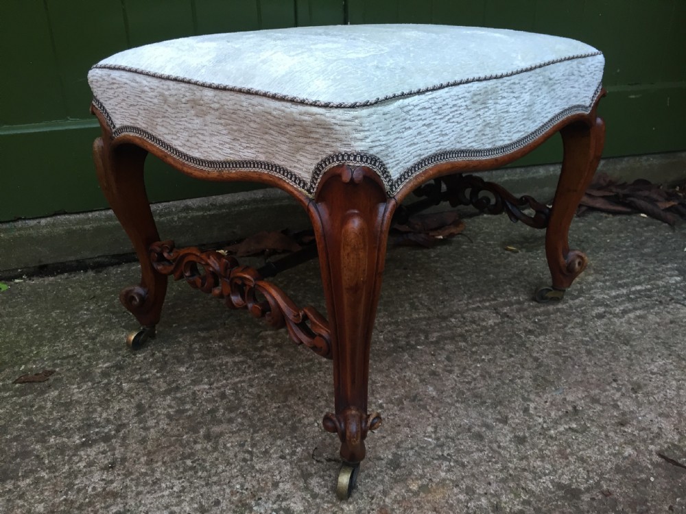 Unusual mid C19th Victorian period carved rosewood cabriole-legged dressing or foot stool.  View VI