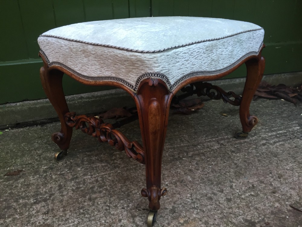 Unusual mid C19th Victorian period carved rosewood cabriole-legged dressing or foot stool.  View VII