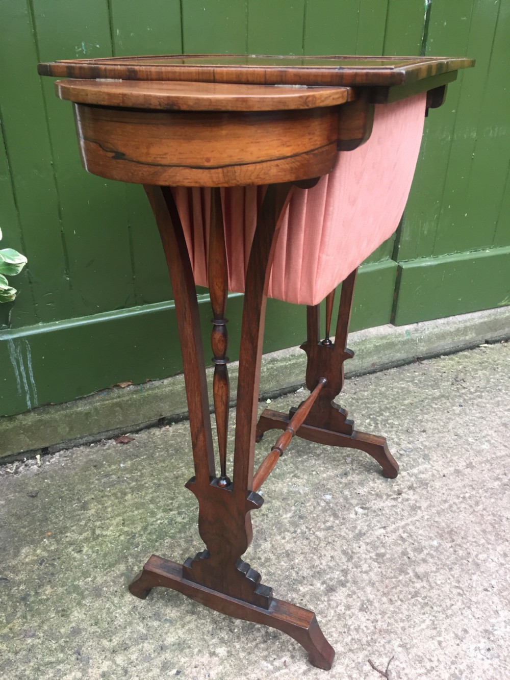 Elegant early C19th George IV period rosewood sewing or work table of Gillows design. View III