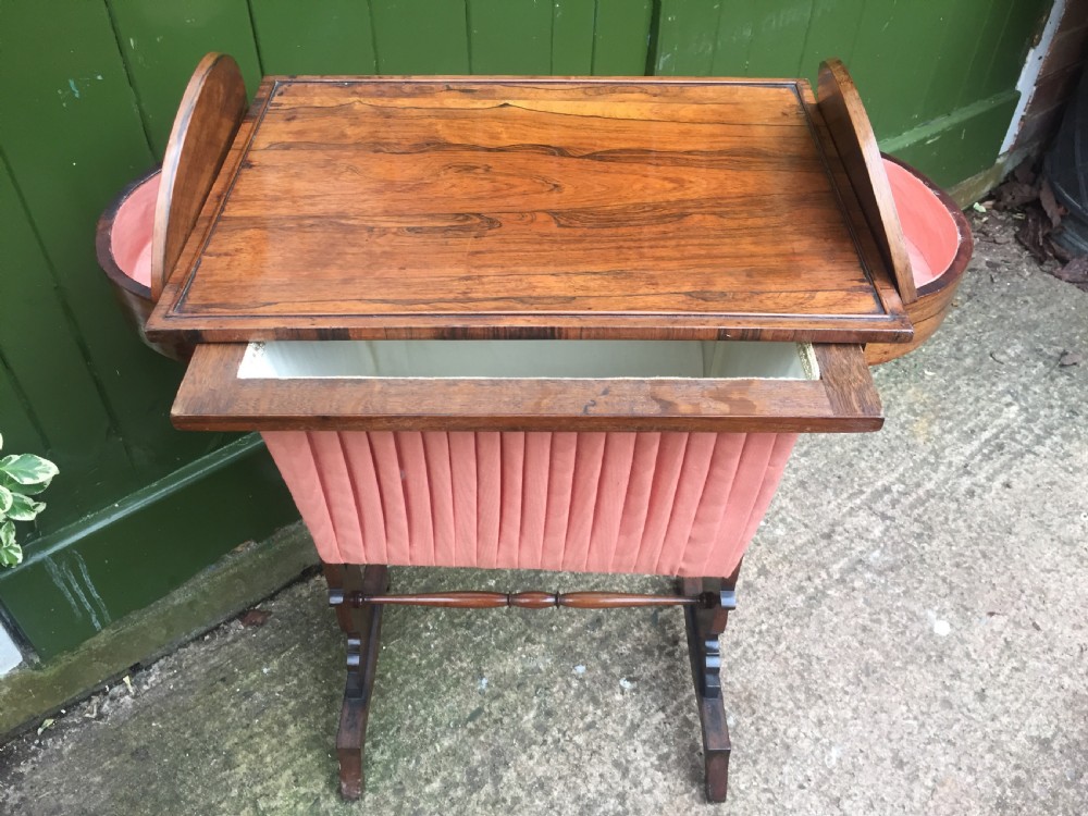 Elegant early C19th George IV period rosewood sewing or work table of Gillows design. View X