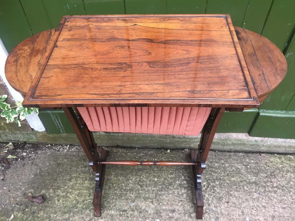 Elegant early C19th George IV period rosewood sewing or work table of Gillows design. View XIII